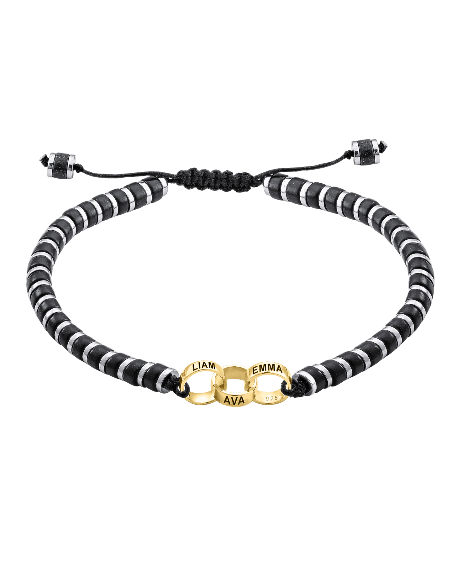 Men's Black Onyx Disc Bead & Forever Links Bracelet - 14K Yellow Gold Bracelets magal-dev 3 Links 