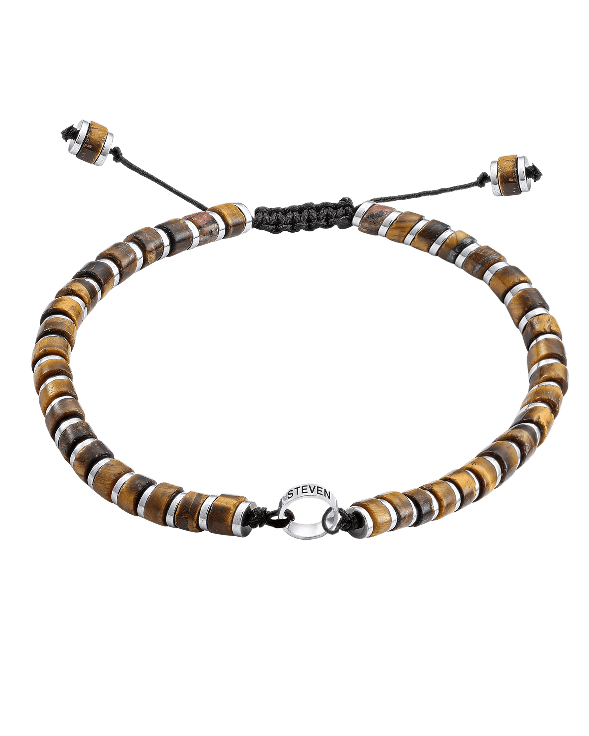 Men's Brown Tiger Eye Disc Bead & Forever Links Bracelet - 14K White Gold Bracelets magal-dev 1 Link 