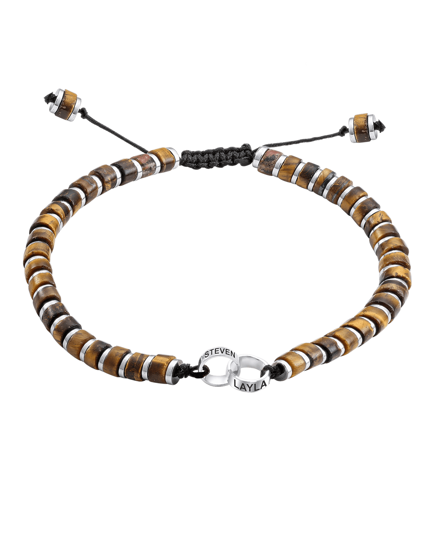 Men's Brown Tiger Eye Disc Bead & Forever Links Bracelet - 925 Sterling Silver Bracelets magal-dev 2 Links 
