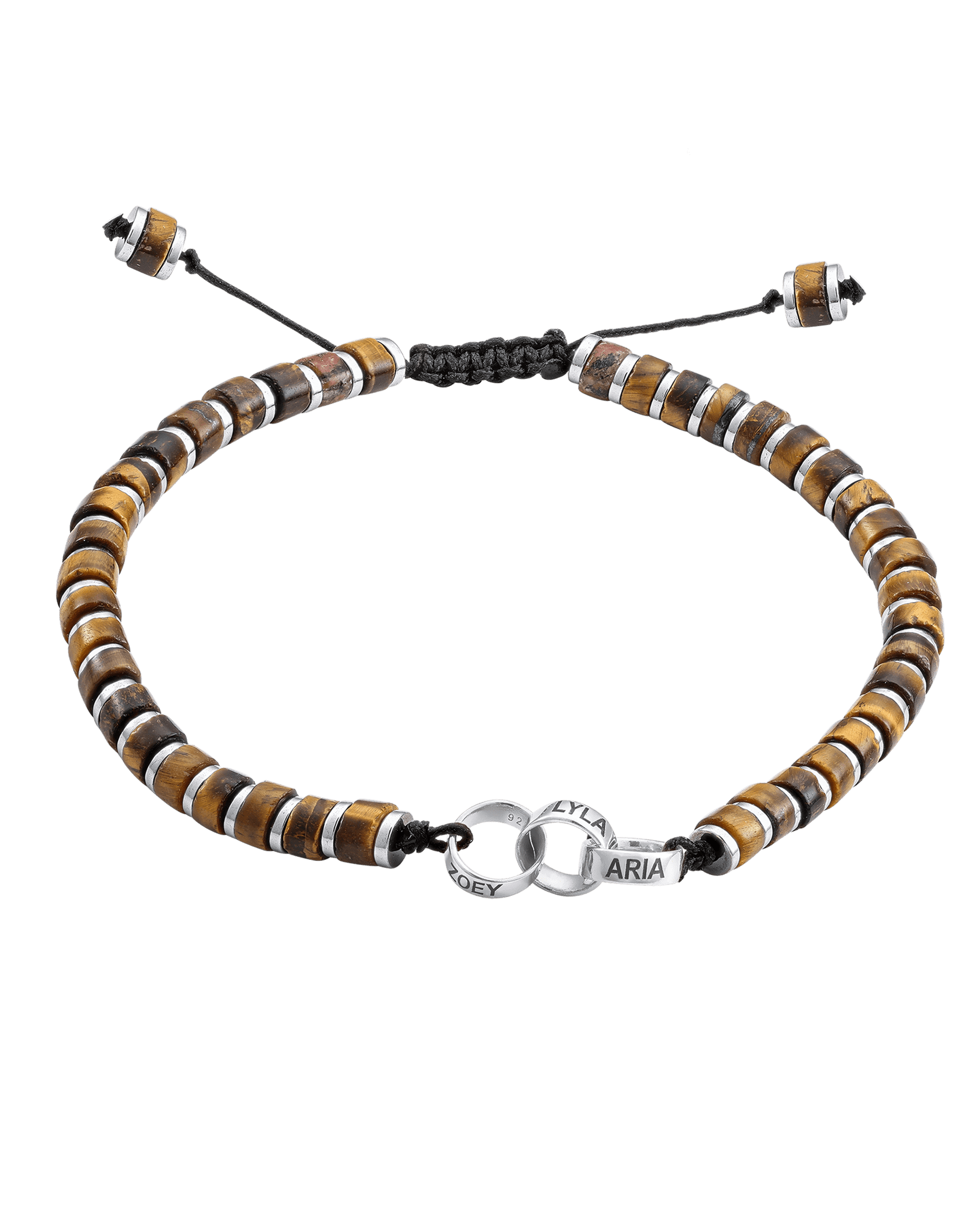 Men's Brown Tiger Eye Disc Bead & Forever Links Bracelet - 925 Sterling Silver Bracelets magal-dev 3 Links 
