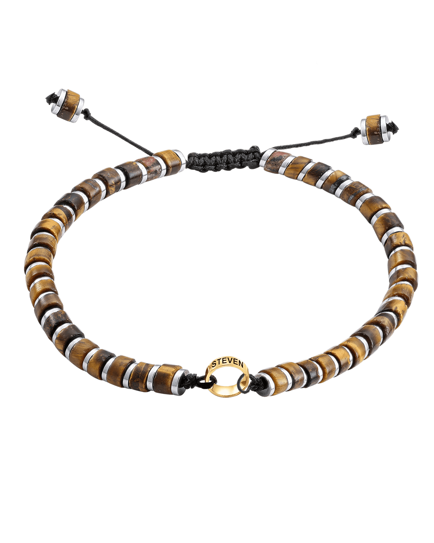 Men's Brown Tiger Eye Disc Bead & Forever Links Bracelet - 14K Yellow Gold Bracelets magal-dev 1 Link 