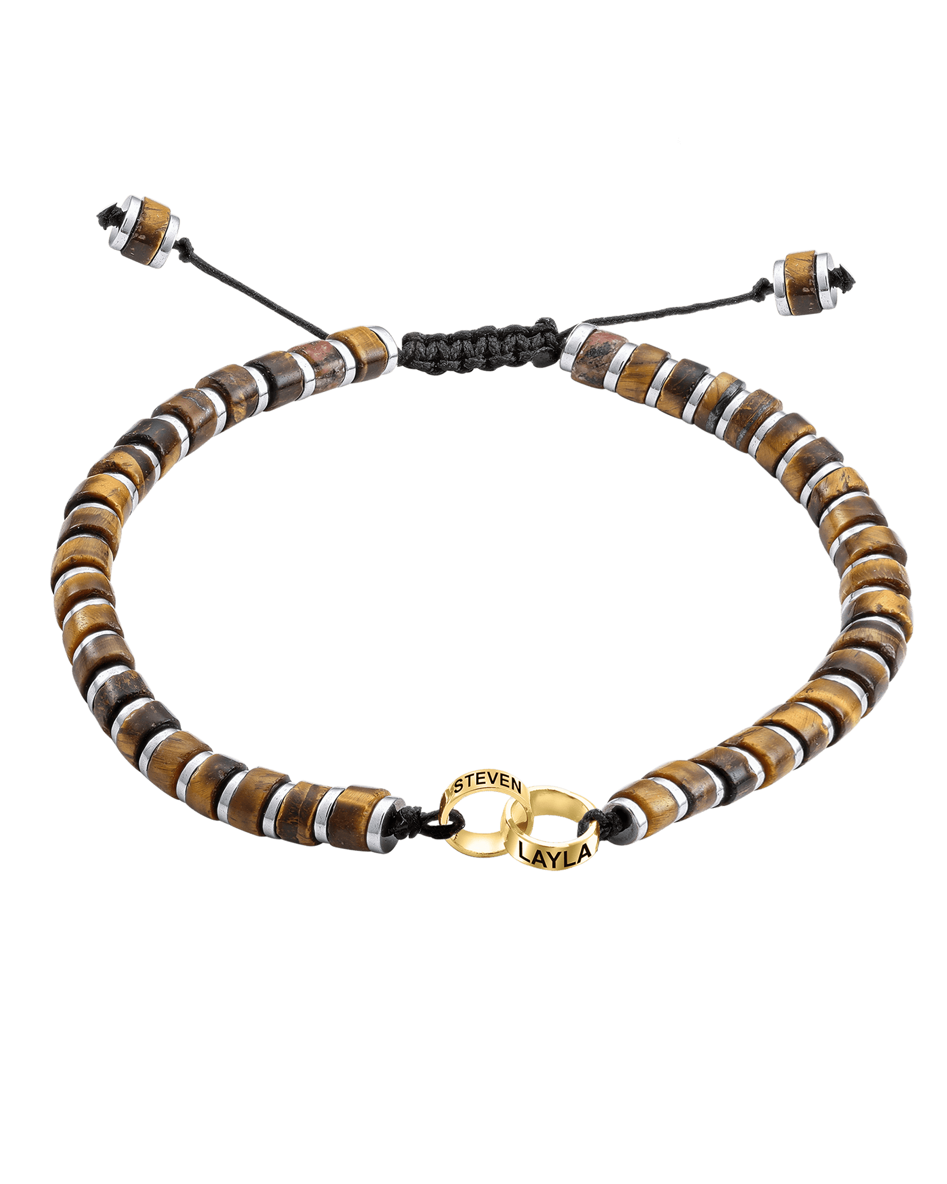 Men's Brown Tiger Eye Disc Bead & Forever Links Bracelet - 14K Yellow Gold Bracelets magal-dev 2 Links 
