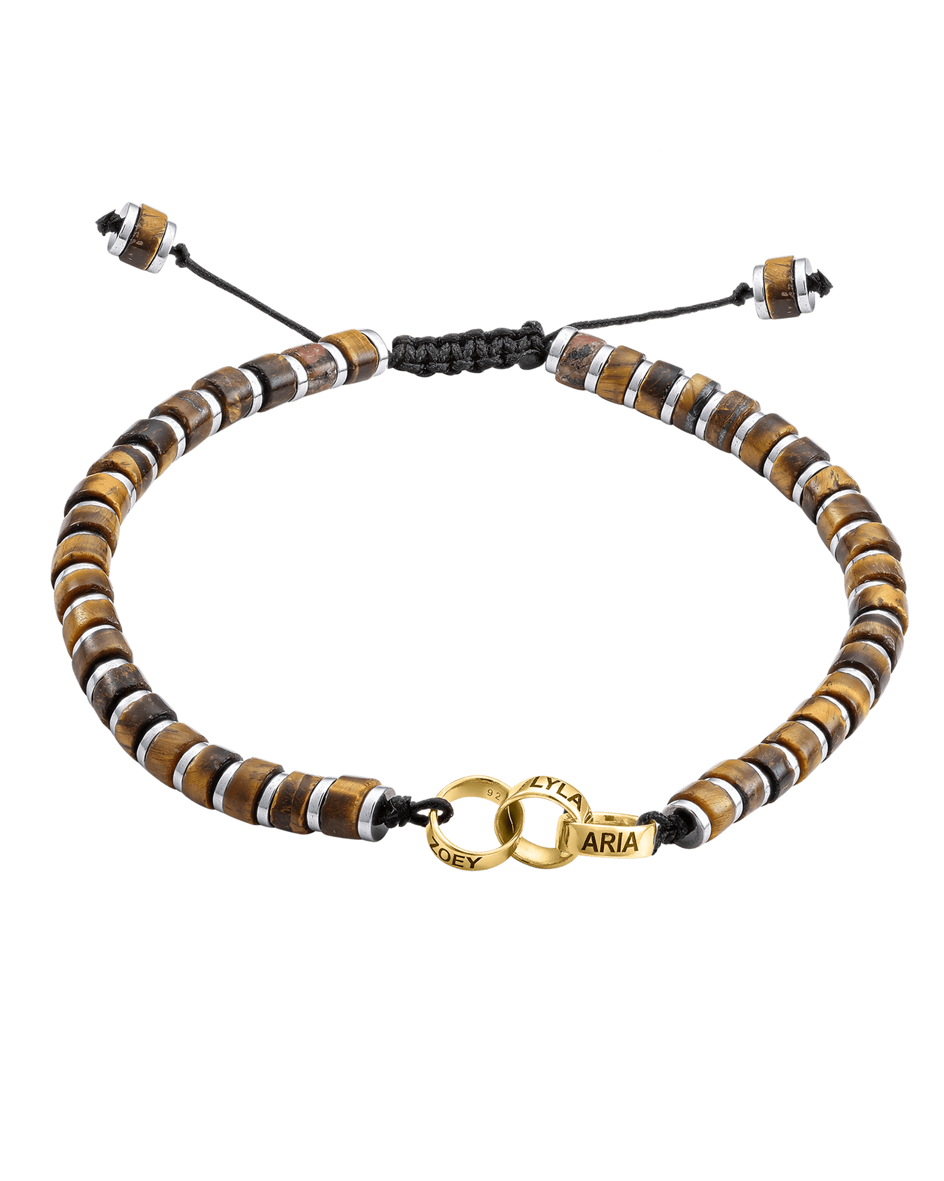 Men's Brown Tiger Eye Disc Bead & Forever Links Bracelet - 14K Yellow Gold Bracelets magal-dev 3 Links 