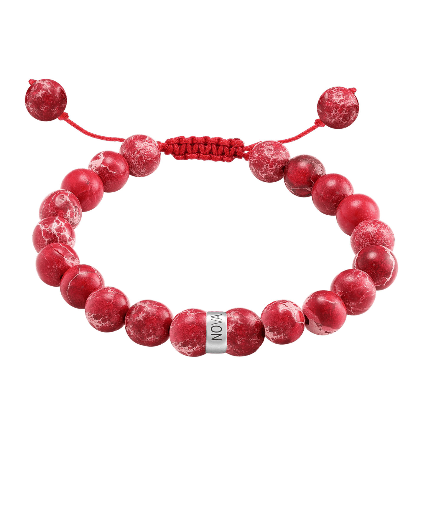 Men's Red Imperial Jasper Engravable Bead Bracelet - 925 Sterling Silver Bracelets magal-dev 1 Link 