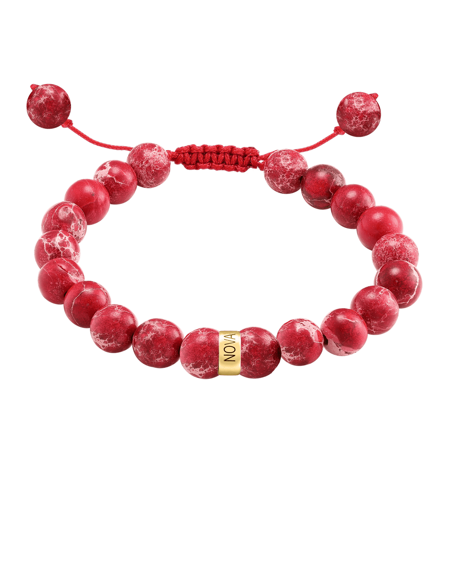 Men's Red Imperial Jasper Engravable Bead Bracelet - 14K Yellow Gold Bracelets magal-dev 1 Link 