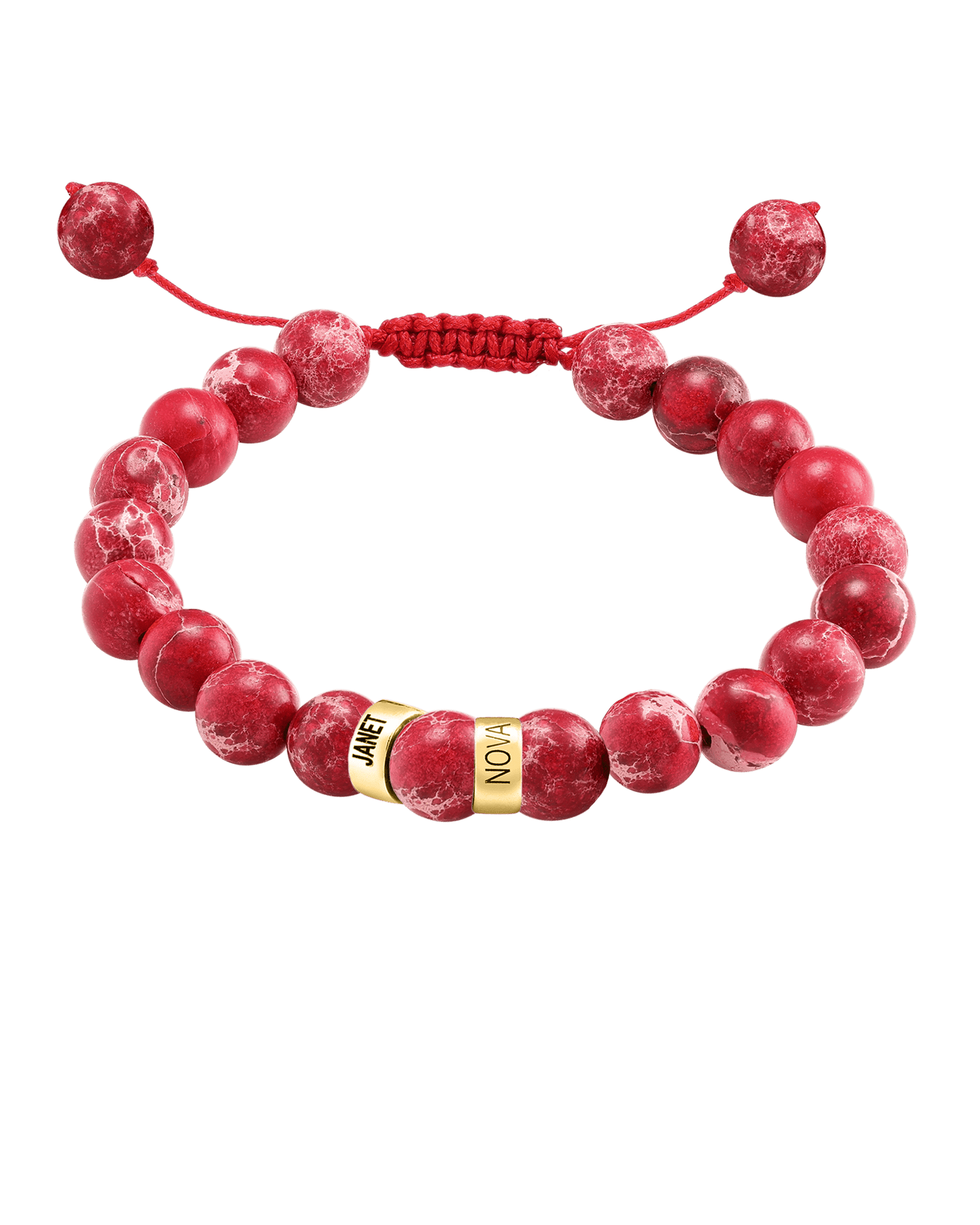 Men's Red Imperial Jasper Engravable Bead Bracelet - 14K Yellow Gold Bracelets magal-dev 2 Links 