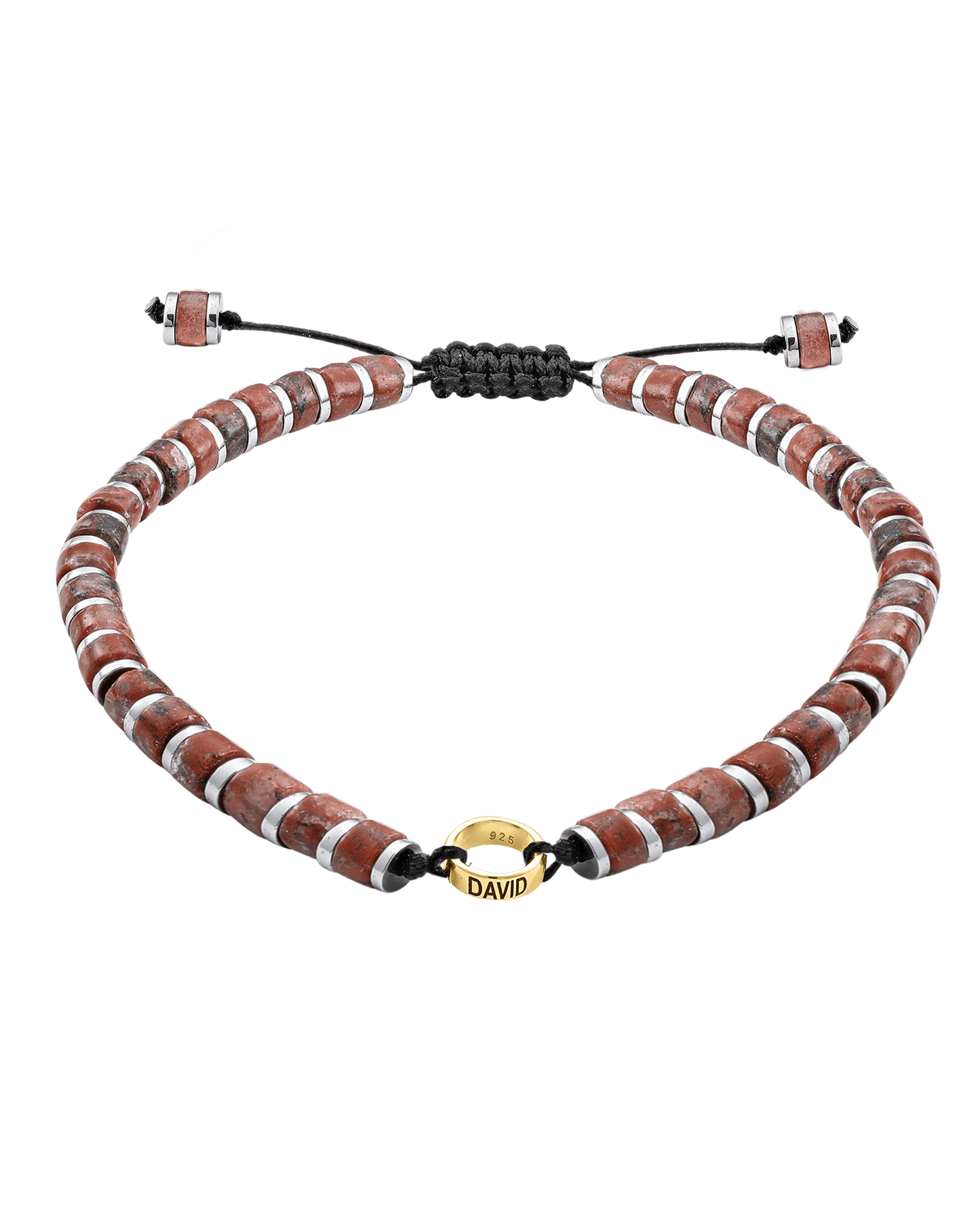 Men's Red Jasper Disc Bead & Forever Links Bracelet - 14K Yellow Gold Bracelets magal-dev 1 Link 