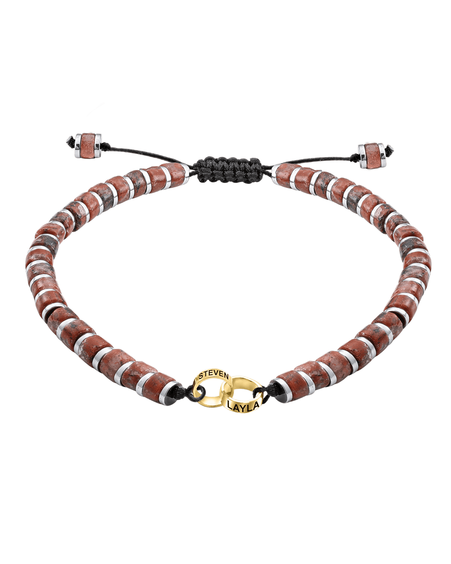 Men's Red Jasper Disc Bead & Forever Links Bracelet - 14K Yellow Gold Bracelets magal-dev 2 Links 