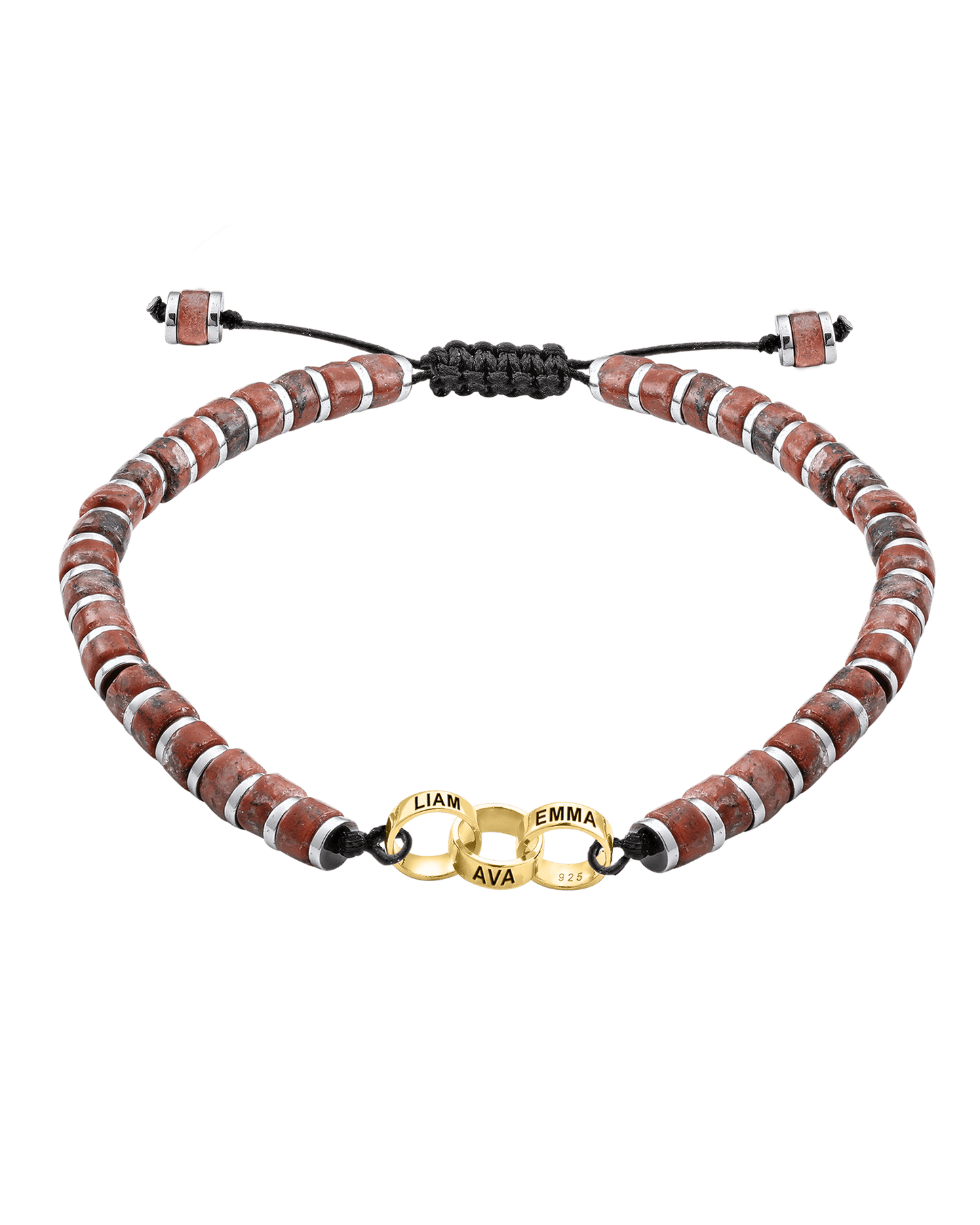 Men's Red Jasper Disc Bead & Forever Links Bracelet - 14K Yellow Gold Bracelets magal-dev 3 Links 