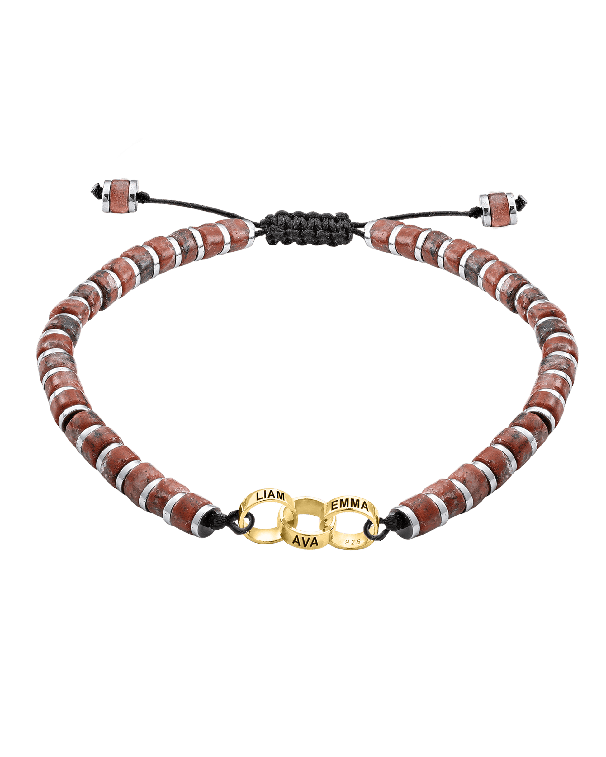 Men's Red Jasper Disc Bead & Forever Links Bracelet - 14K Yellow Gold Bracelets magal-dev 3 Links 