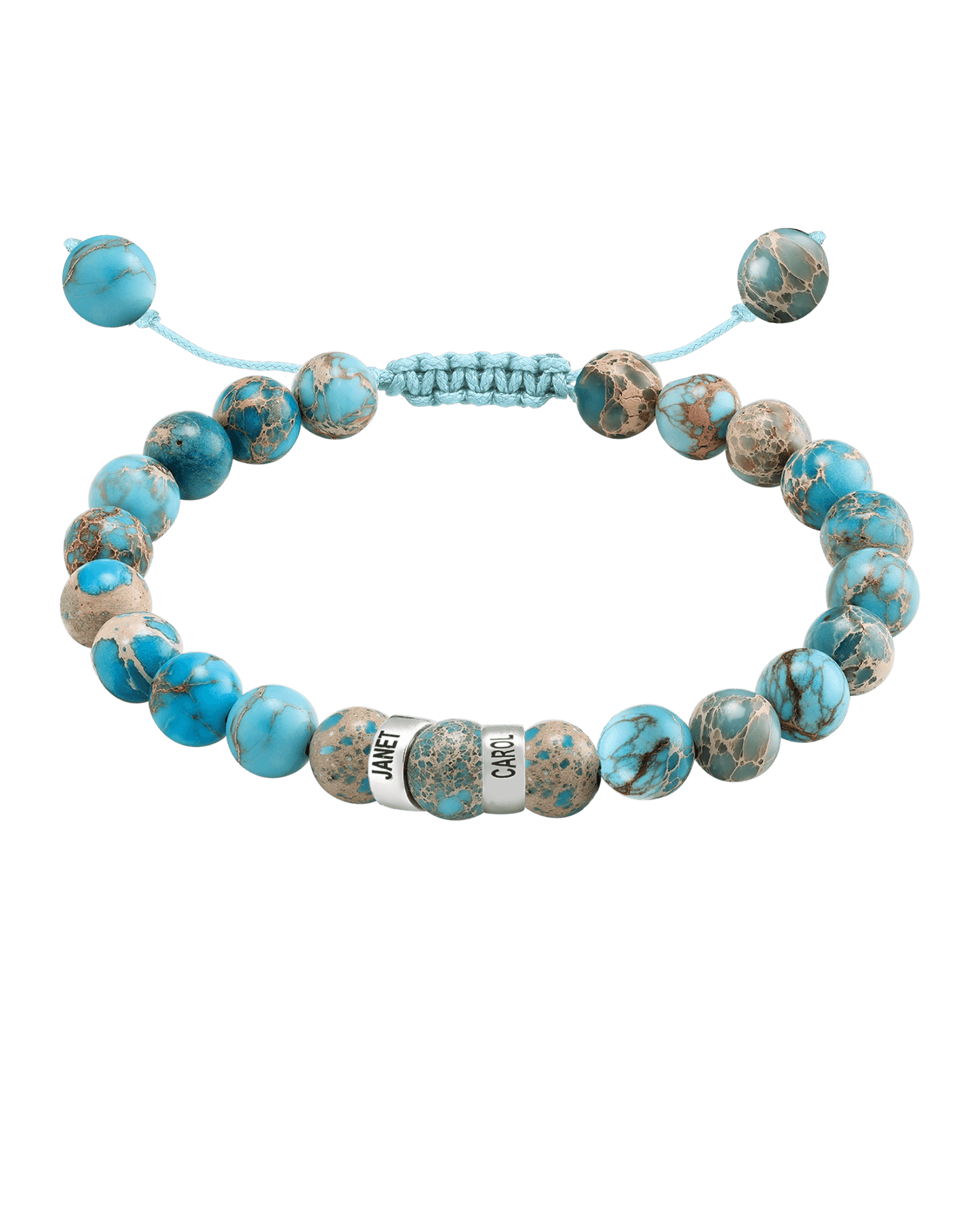 Men's Turquoise Imperial Jasper Engravable Bead Bracelet - 14K White Gold Bracelets magal-dev 2 Links 