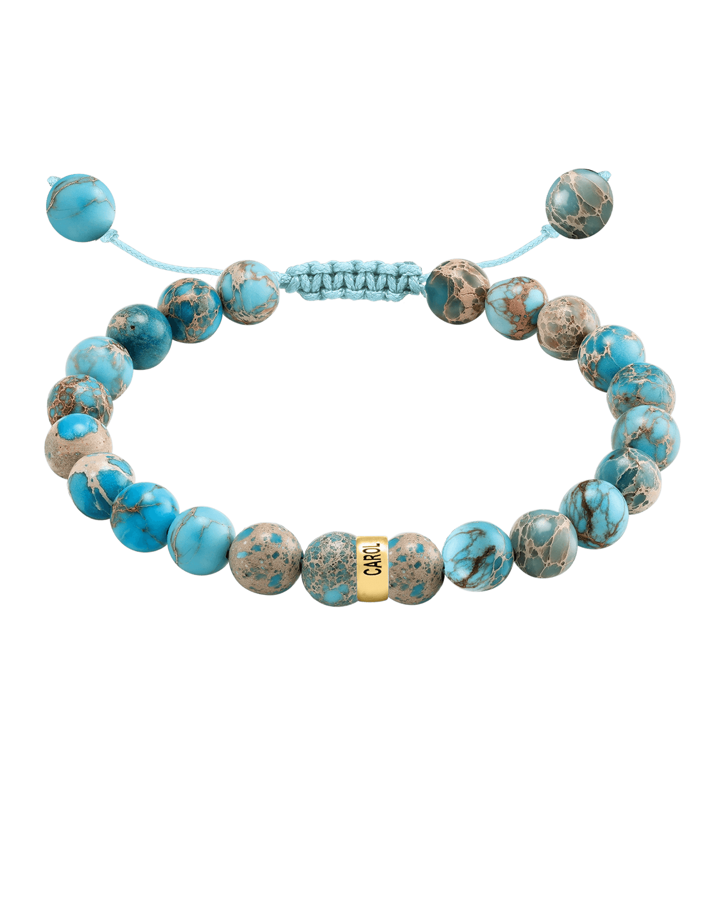 Men's Turquoise Imperial Jasper Engravable Bead Bracelet - 14K Yellow Gold Bracelets magal-dev 1 Link 