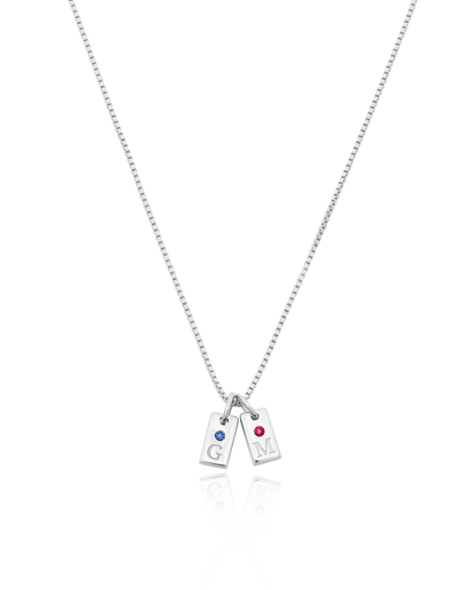 Initial Mini Dogtag Necklace w/Birthstones - 925 Sterling Silver Necklaces magal-dev 1 Tag 16" 