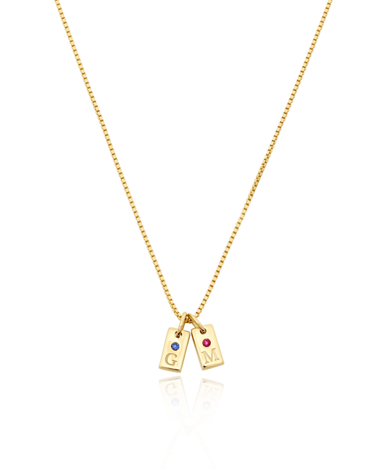 Initial Mini Dogtag Necklace w/Birthstones - 18K Gold Vermeil Necklaces magal-dev 1 Tag 16" 