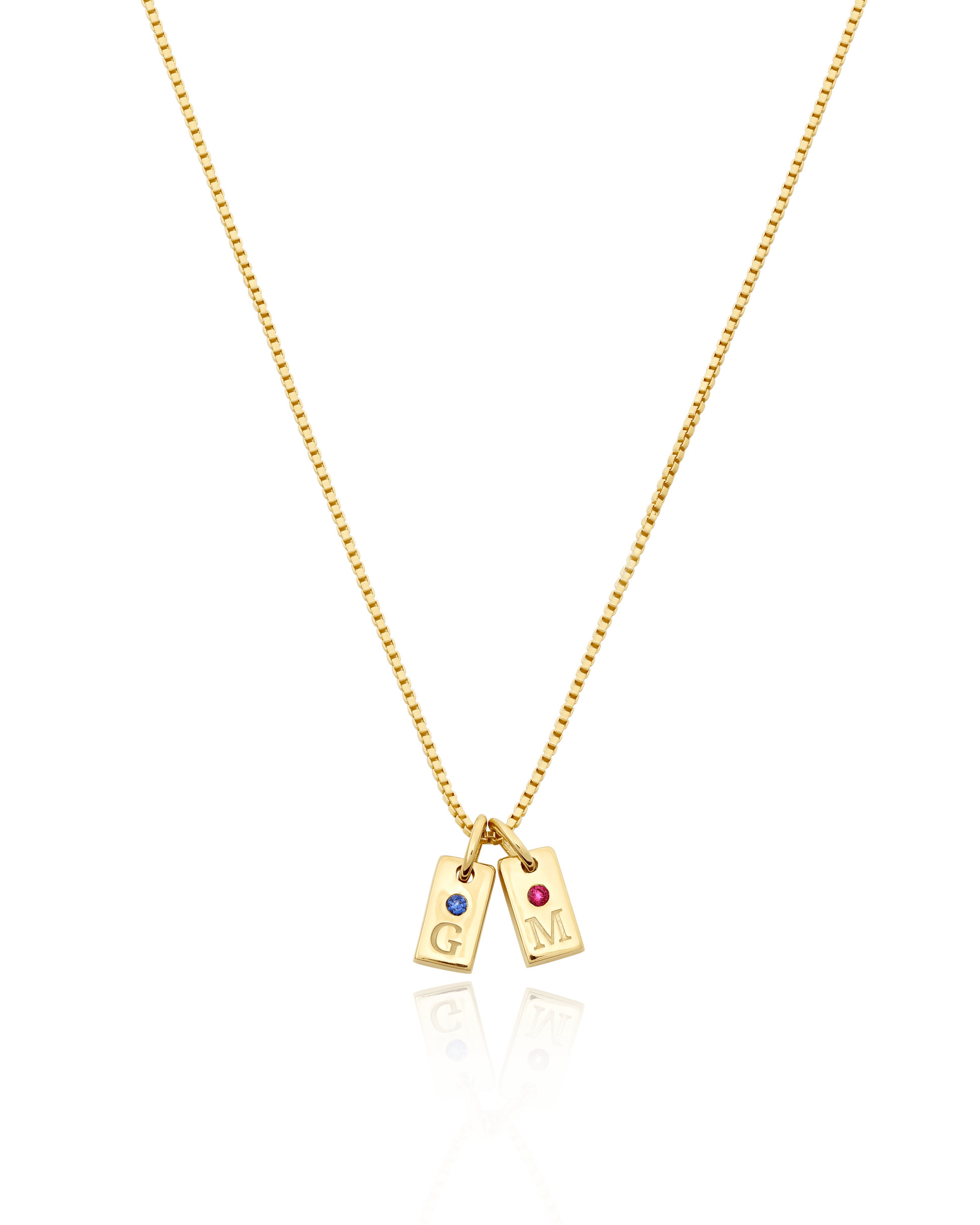 Initial Mini Dogtag Necklace w/Birthstones - 18K Gold Vermeil Necklaces magal-dev 1 Tag 16" 