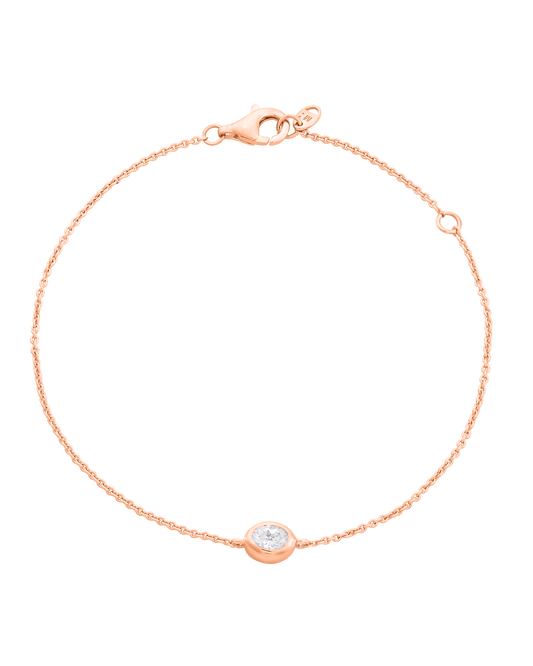 Oval Solitaire Diamond Bracelet - 14K Rose Gold Bracelets magal-dev 0.10 CT 6"+1“ extender 