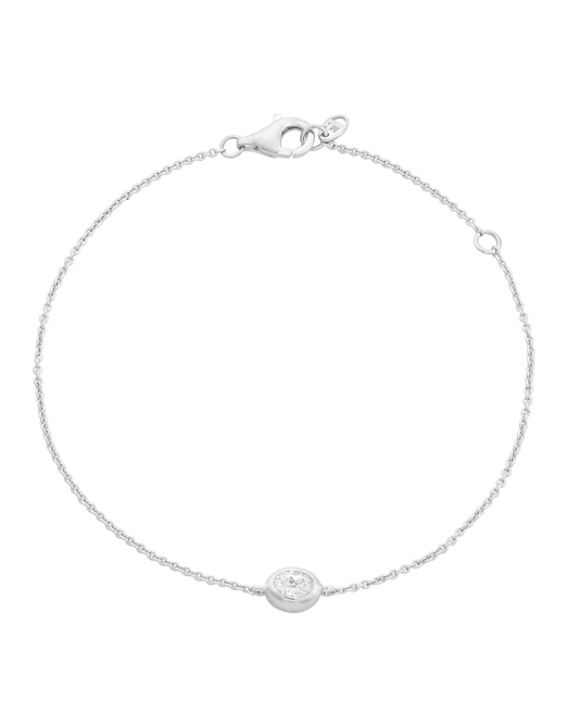 Oval Solitaire Diamond Bracelet - 14K White Gold Bracelets magal-dev 0.10 CT 6"+1“ extender 