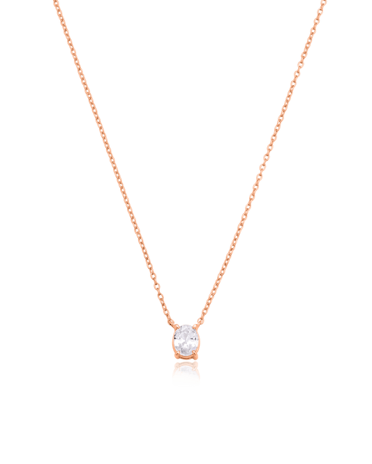 Oval Solitaire Diamond Necklace - 14K Rose Gold Necklaces magal-dev 0.10 CT 16” 