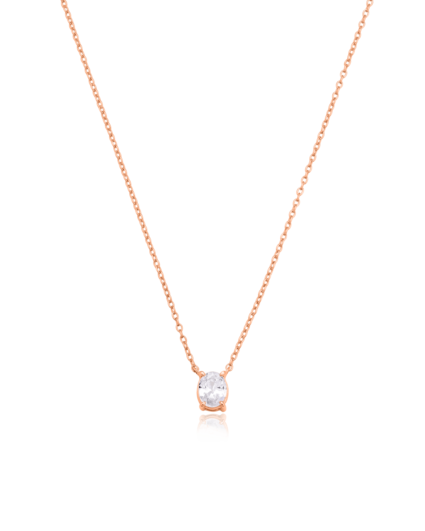 Oval Solitaire Diamond Necklace - 18K Rose Vermeil Necklaces magal-dev 0.10 CT 16” 