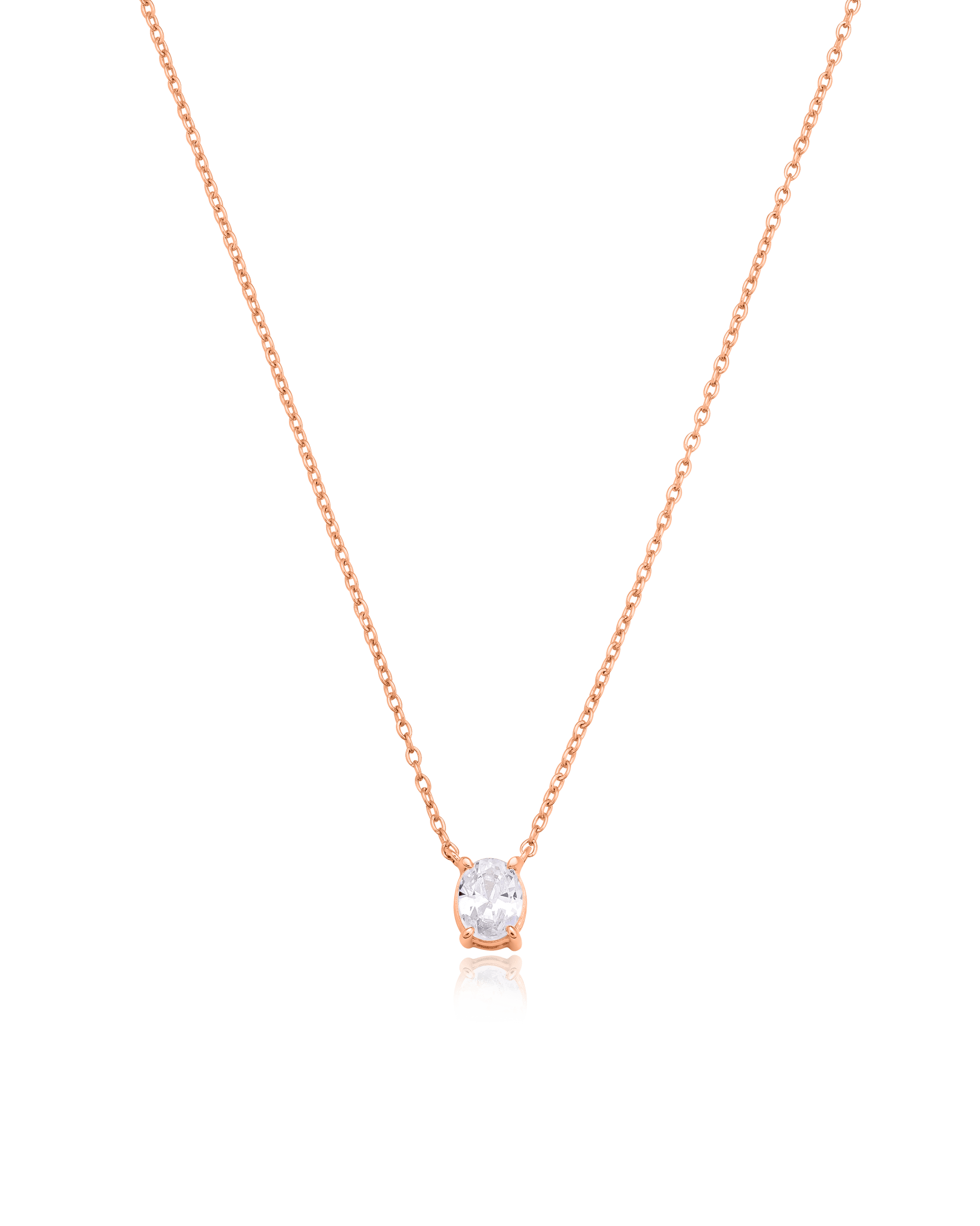 Oval Solitaire Diamond Necklace - 925 Sterling Silver Necklaces magal-dev 