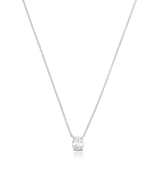 Oval Solitaire Diamond Necklace - 14K White Gold Necklaces magal-dev 0.10 CT 16” 