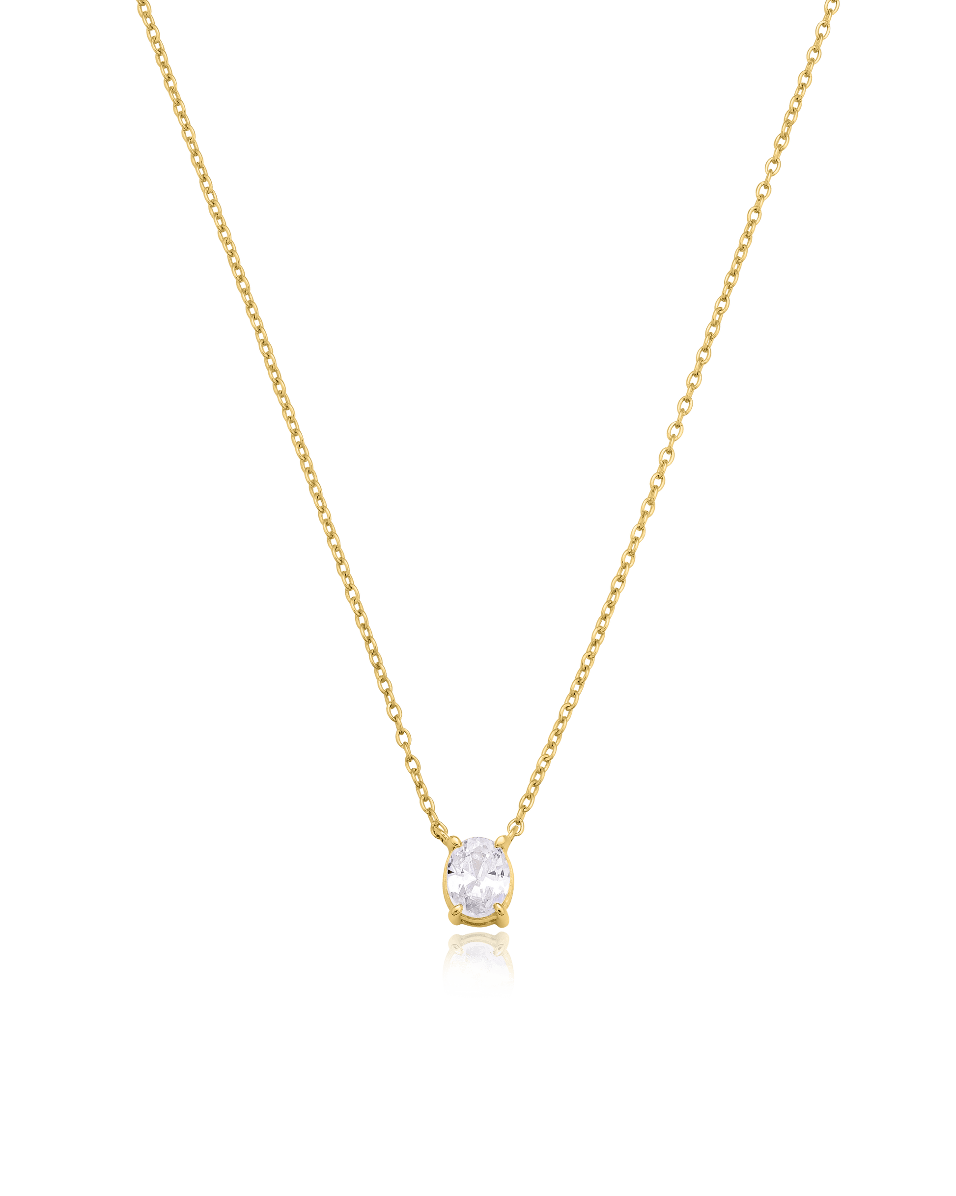 Oval Solitaire Diamond Necklace - 14K Yellow Gold Necklaces magal-dev 0.10 CT 16” 