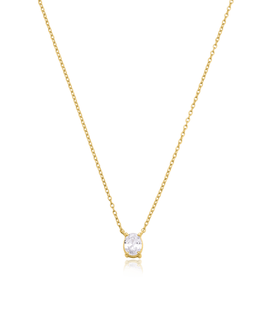 Oval Solitaire Diamond Necklace - 14K Yellow Gold Necklaces magal-dev 0.10 CT 16” 