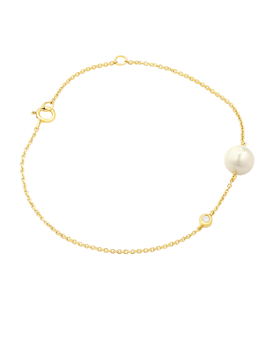 Pearl & Diamond Bezel Bracelet - 14K Yellow Gold Bracelets magal-dev 6"-7" (S-M Wrist) 