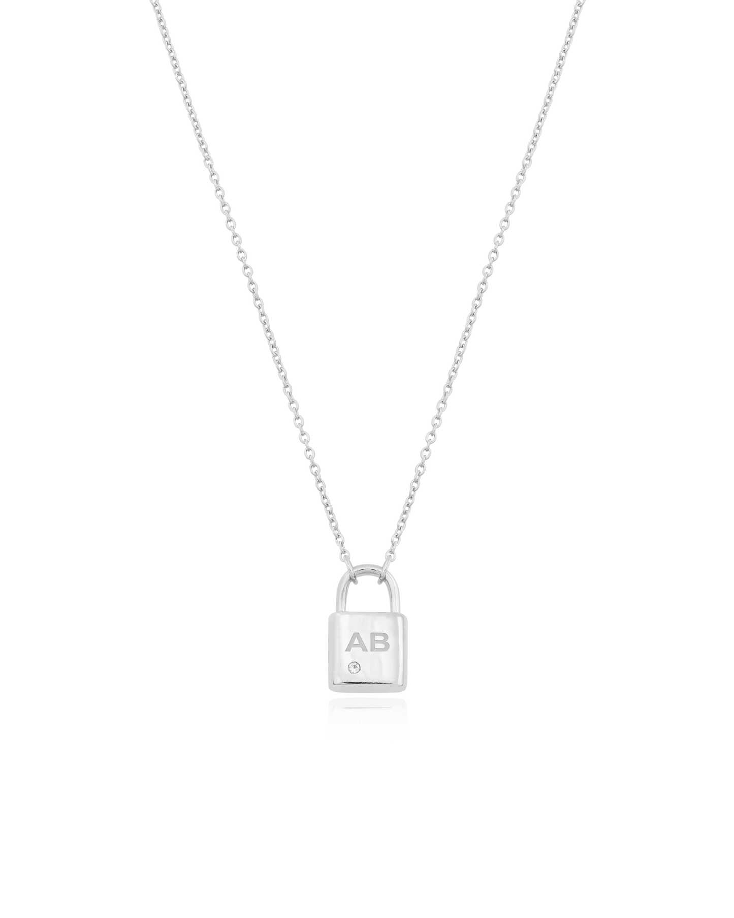 Pont Lock Necklace w/ Diamond - 925 Sterling Silver Necklaces magal-dev 1 Initial 14" 