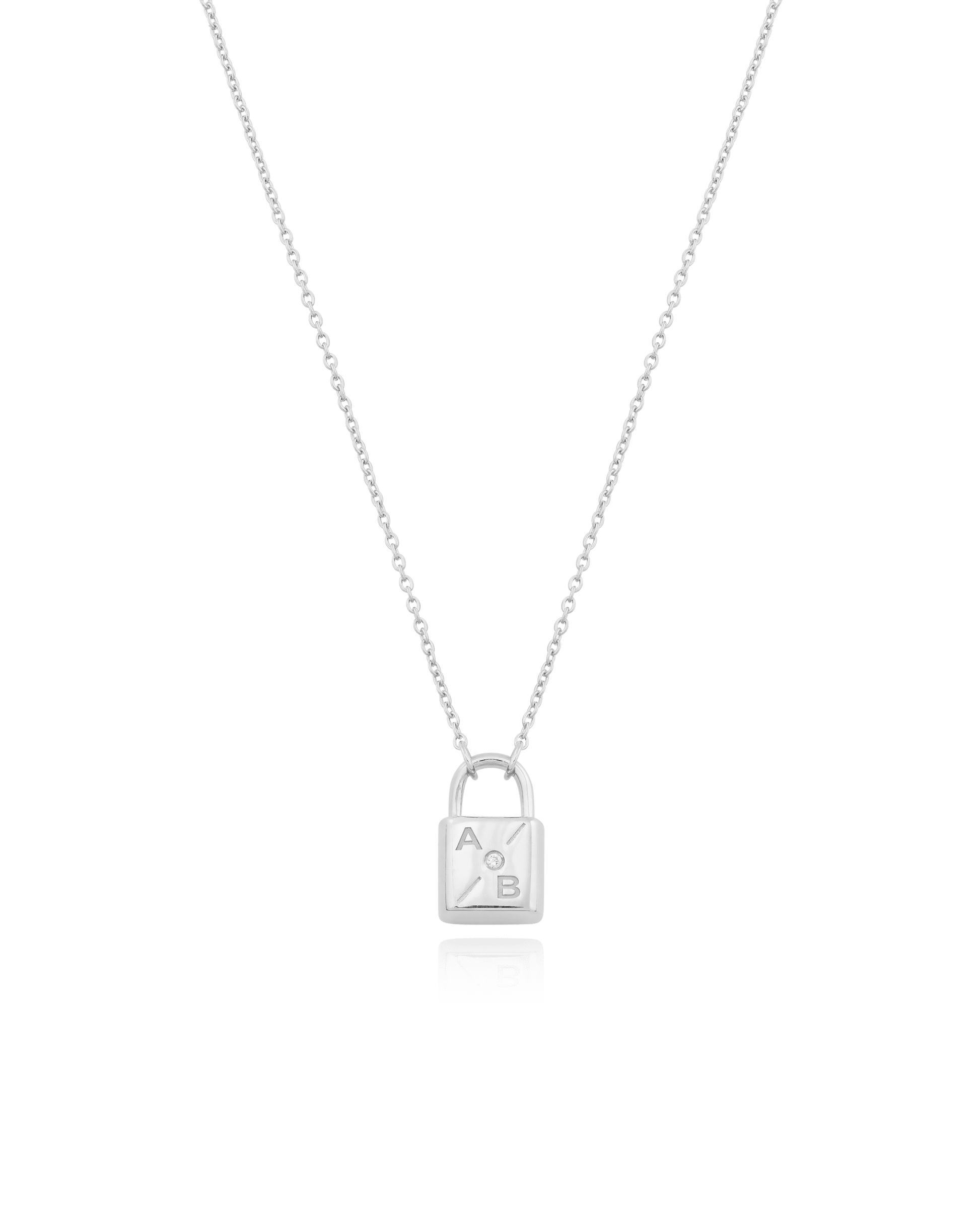Pont Lock Necklace w/ Diamond - 925 Sterling Silver Necklaces magal-dev 2 Initials (diagonal) 14" 