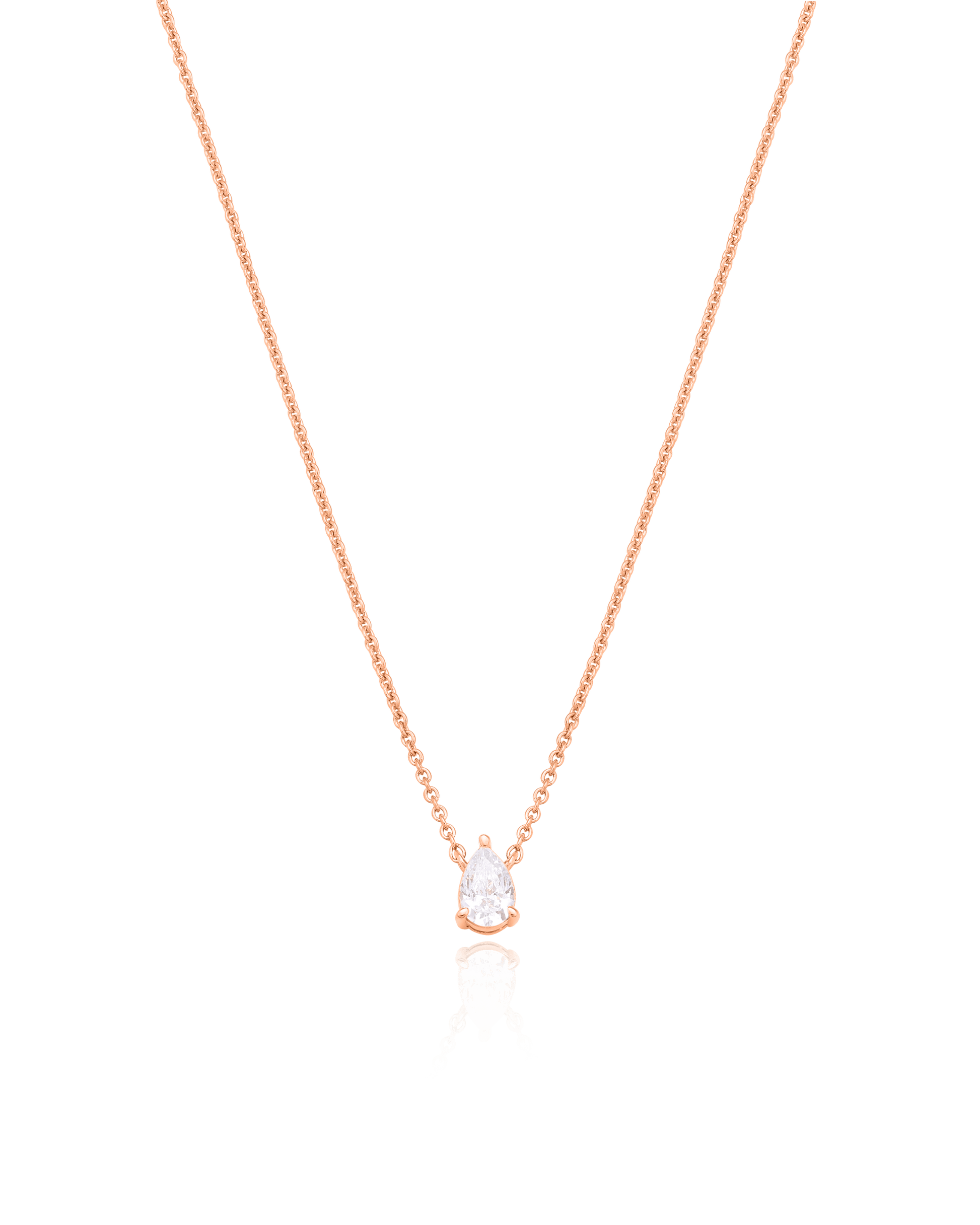 Pear Solitaire Diamond Necklace - 18K Rose Vermeil Necklaces magal-dev 0.10 CT 16” 