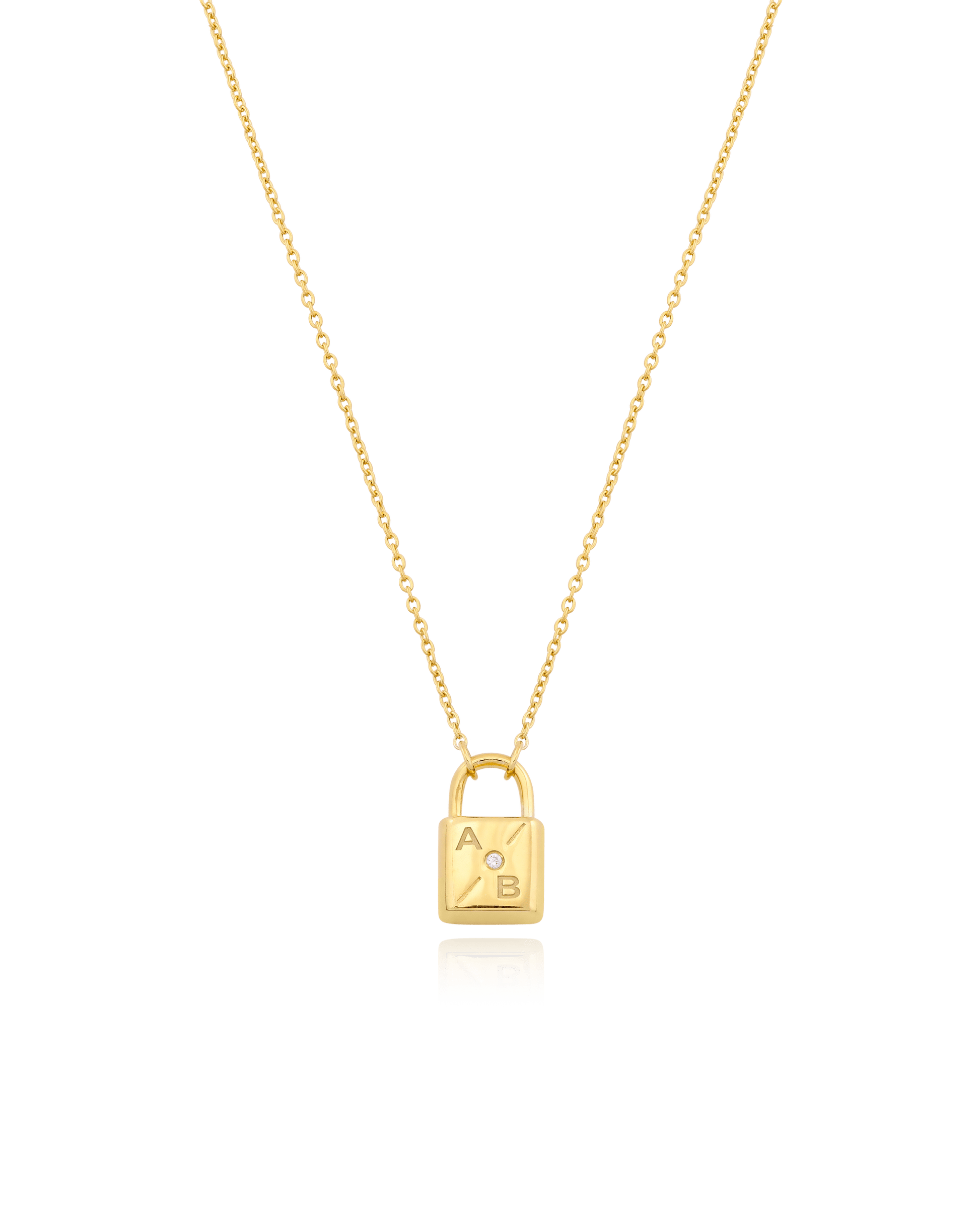 Pont Lock Necklace w/ Diamond - 18K Gold Vermeil Necklaces magal-dev 2 Initials (diagonal) 14" 
