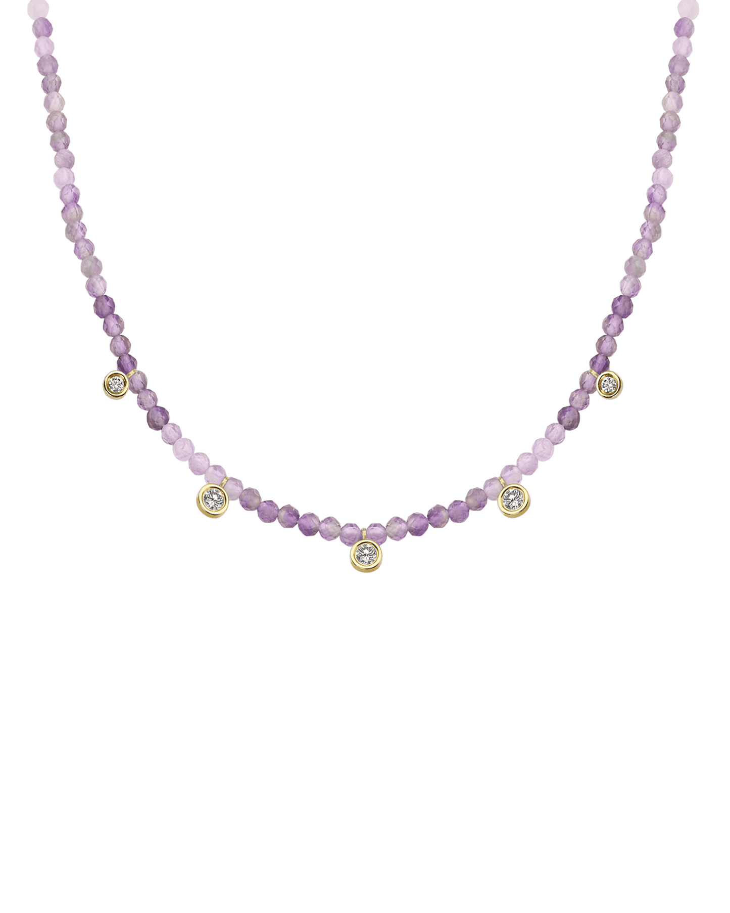 Black Spinel Gemstone & Five diamonds Necklace - 14K Yellow Gold Necklaces magal-dev Natural Purple Amethyst 14" - Collar 