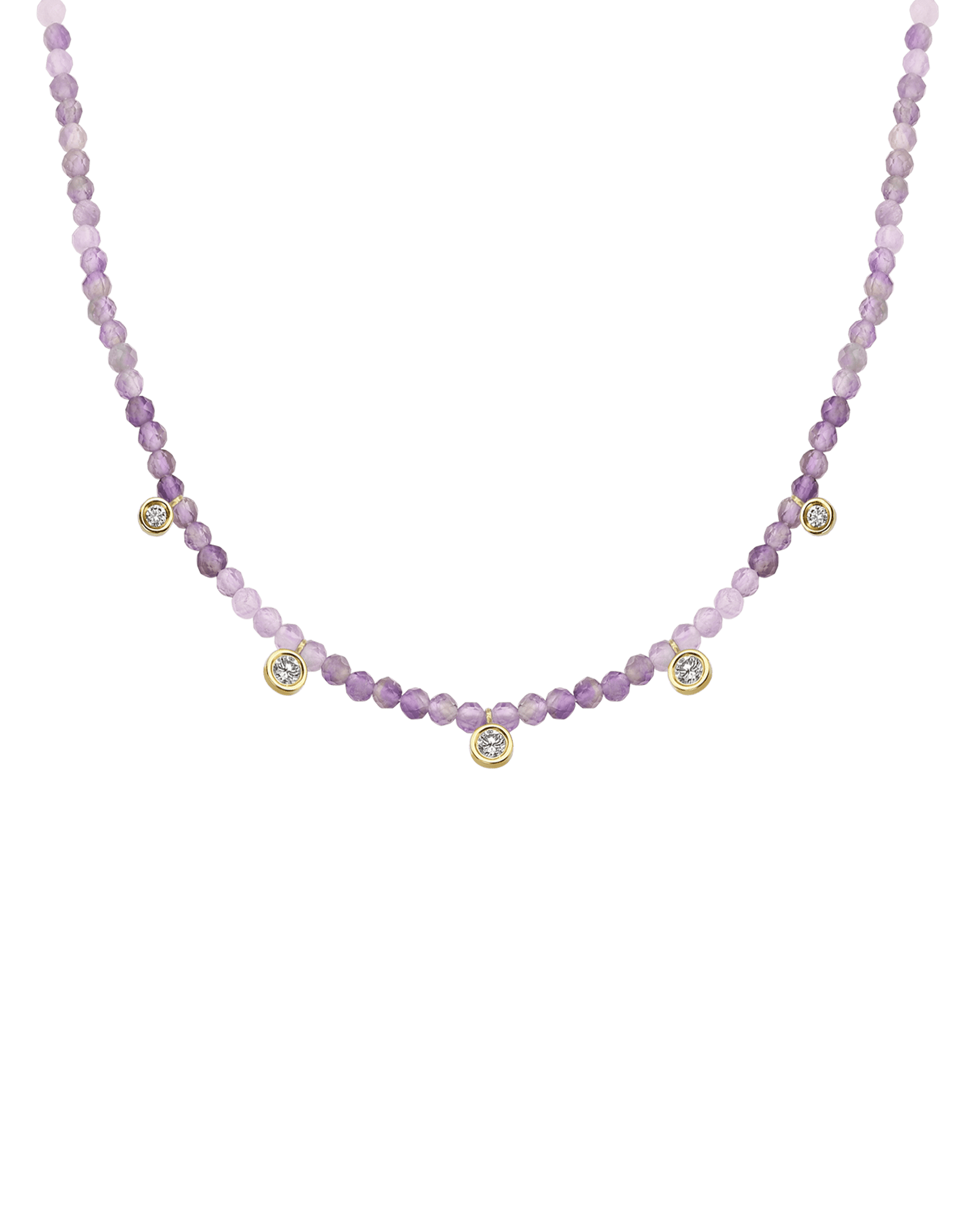 Black Spinel Gemstone & Five diamonds Necklace - 14K Yellow Gold Necklaces magal-dev Natural Purple Amethyst 14" - Collar 