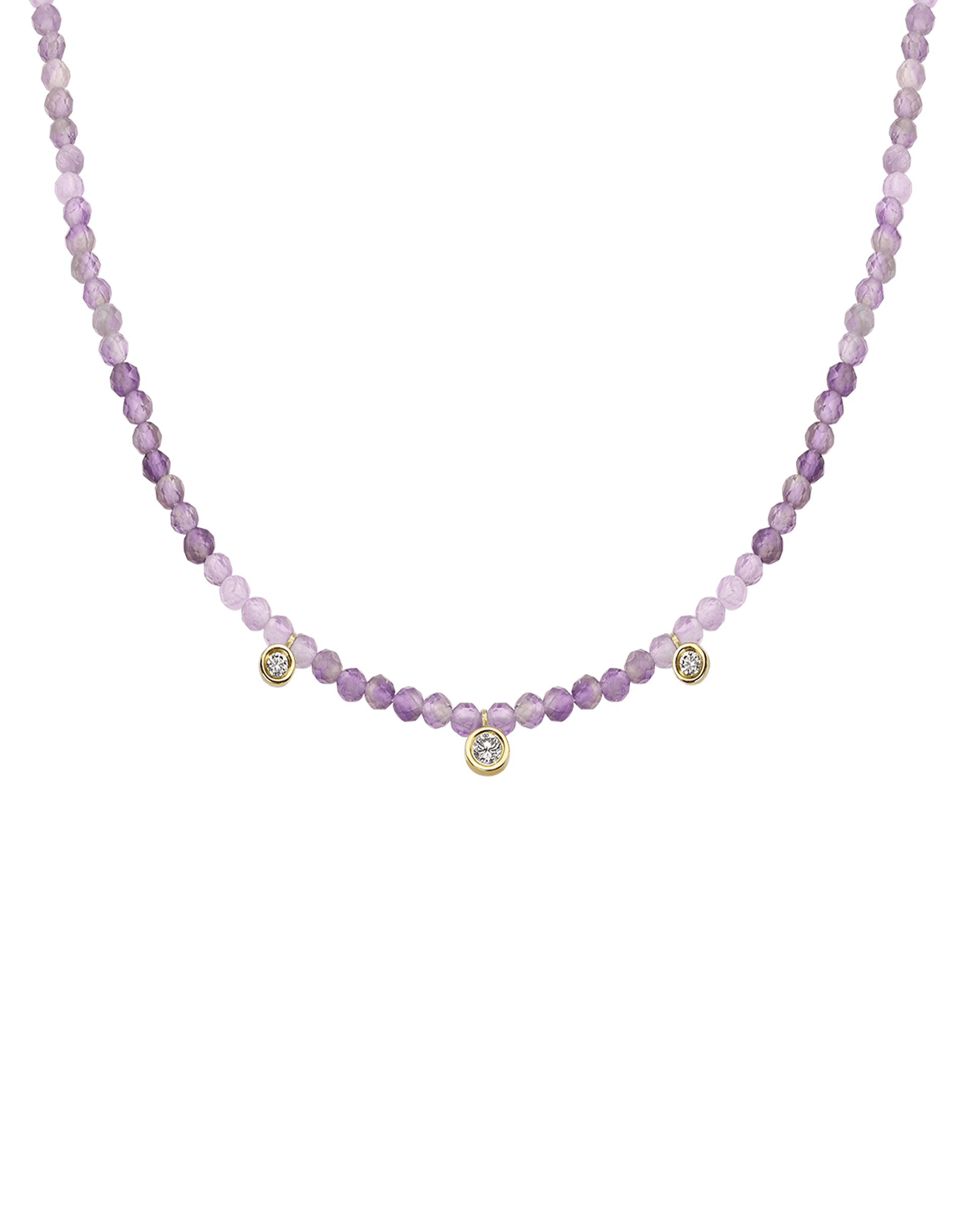 Purple Amethyst Gemstone & Three diamonds Necklace - 14K Rose Gold Necklaces magal-dev 