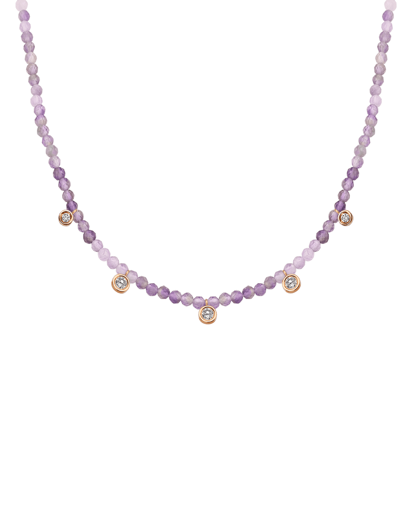 Purple Amethyst Gemstone & Five diamonds Necklace - 14K Rose Gold Necklaces magal-dev Natural Purple Amethyst 14" - Collar 