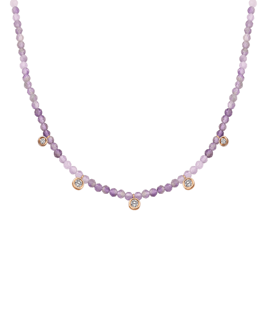 Purple Amethyst Gemstone & Five diamonds Necklace - 14K Rose Gold Necklaces magal-dev Natural Purple Amethyst 14" - Collar 