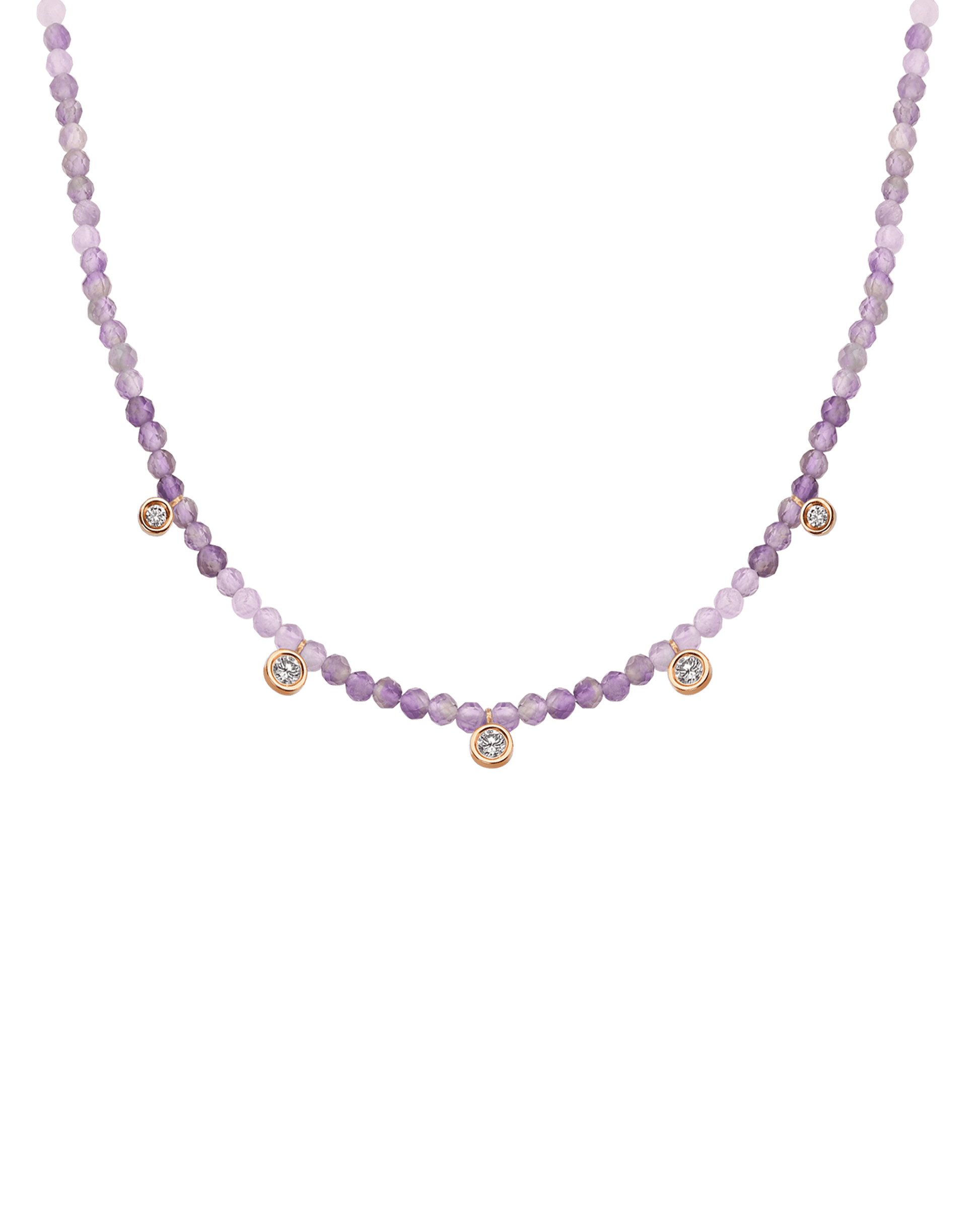Blue Lapis Gemstone & Five diamonds Necklace - 14K Rose Gold Necklaces magal-dev Natural Purple Amethyst 14" - Collar 