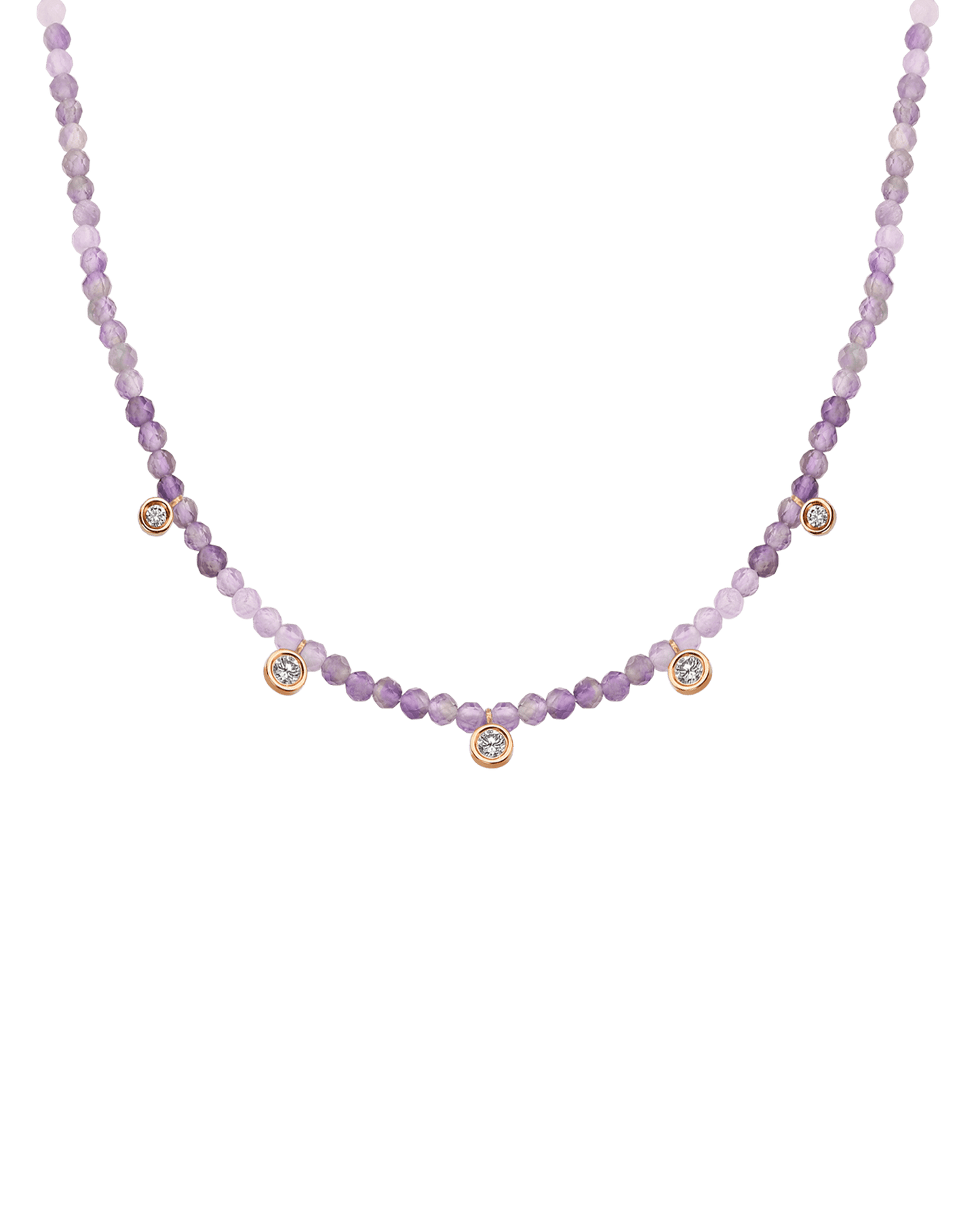 Black Spinel Gemstone & Five diamonds Necklace - 14K Rose Gold Necklaces magal-dev Natural Purple Amethyst 14" - Collar 