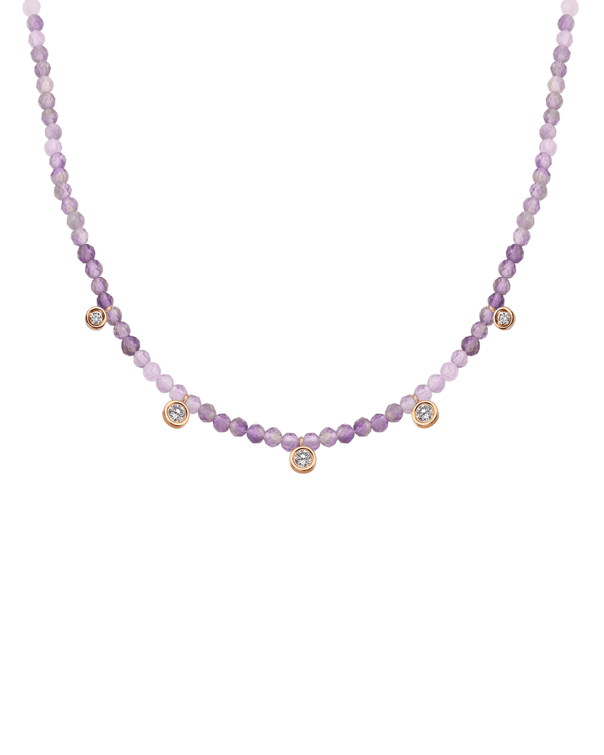 Black Spinel Gemstone & Five diamonds Necklace - 14K Rose Gold Necklaces magal-dev Natural Purple Amethyst 14" - Collar 