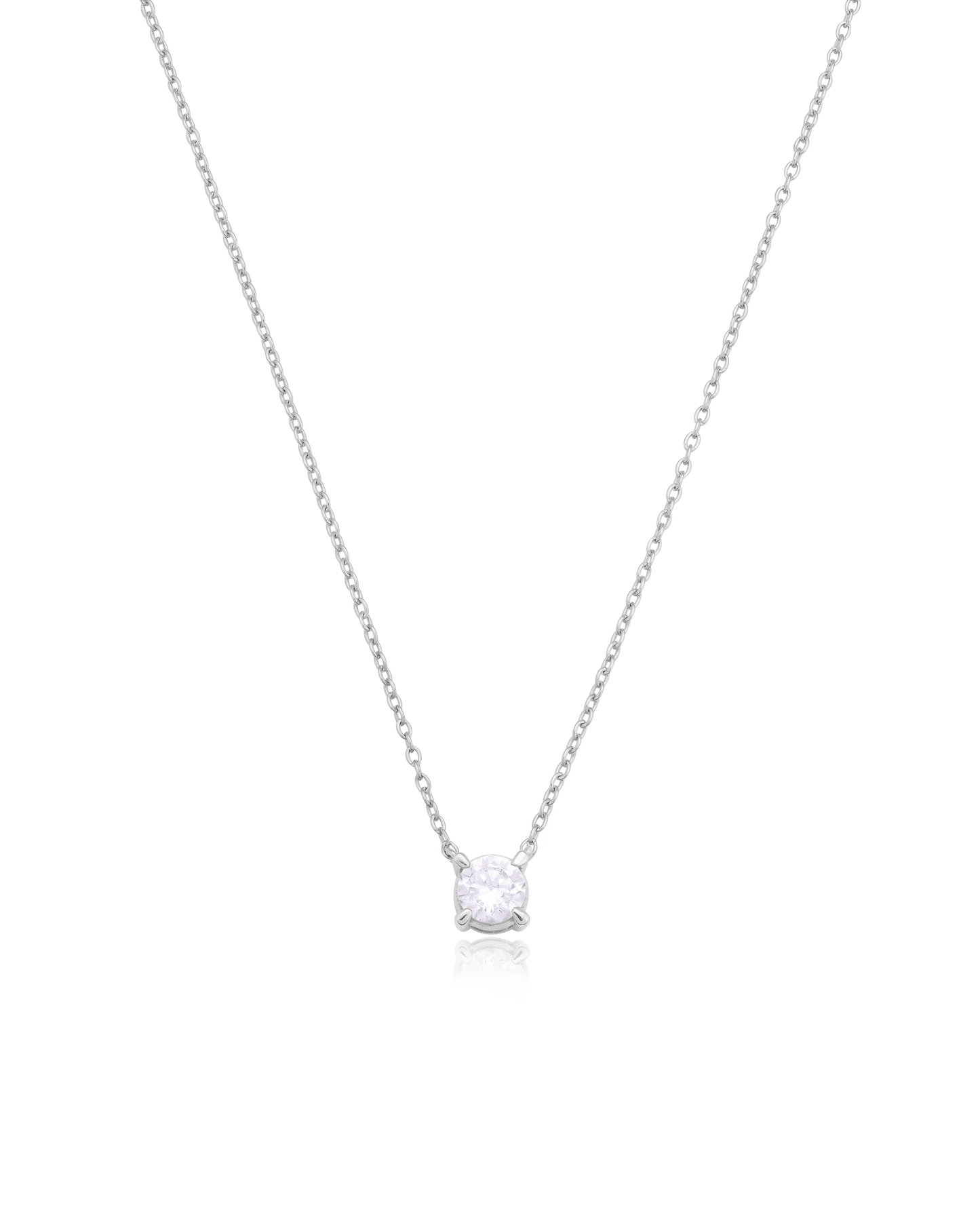 Round Solitaire Diamond Necklace - 14K White Gold Necklaces magal-dev 0.10 CT 16” 