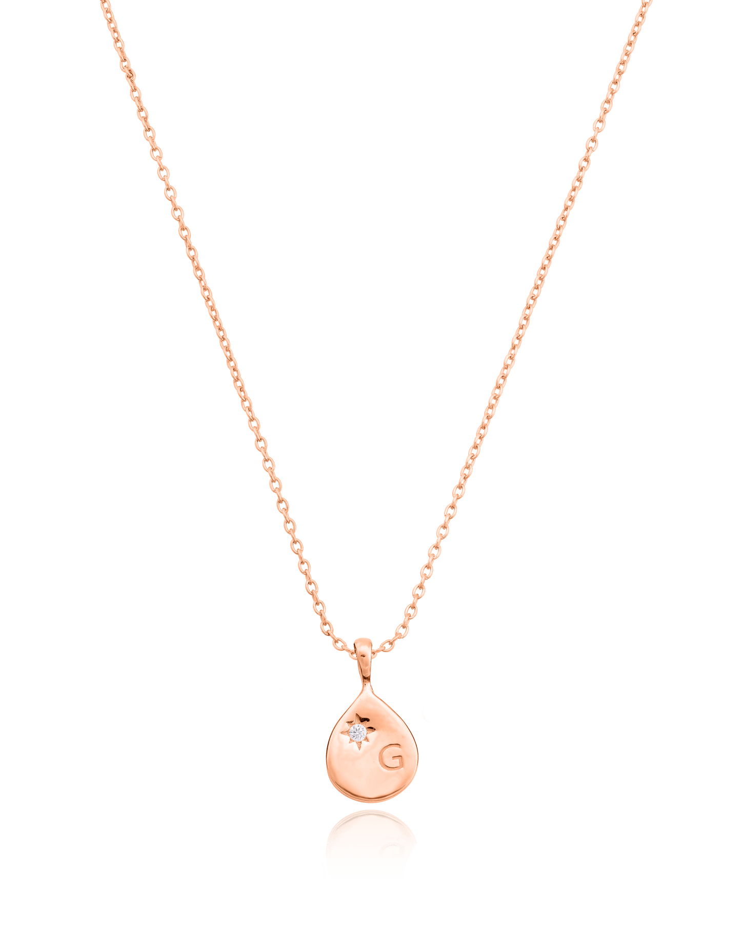 Diamond Drop Initial Necklace - 18K Rose Vermeil Necklaces magal-dev 1 Drop 16”+2” extender 
