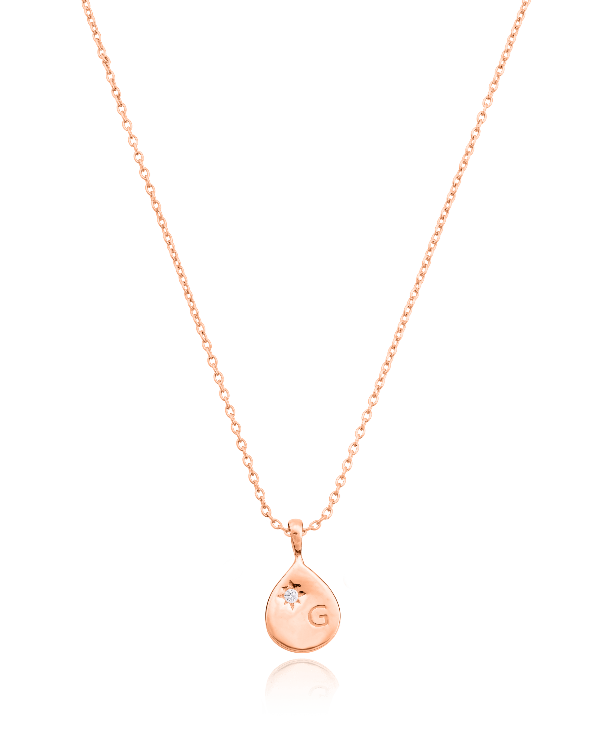Single Diamond Drop Initial Necklace - 18K Rose Vermeil Necklaces magal-dev 1 Drop 16”+2” extender 