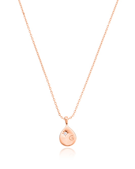 Single Diamond Drop Initial Necklace - 18K Rose Vermeil Necklaces magal-dev 1 Drop 16”+2” extender 