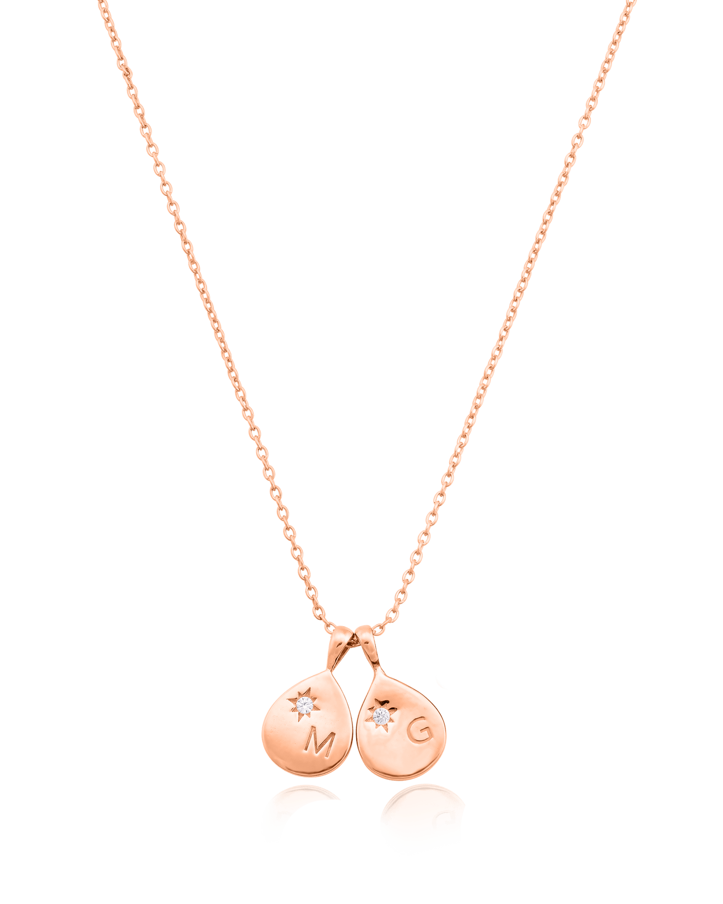 Diamond Drop Initial Necklace - 18K Rose Vermeil Necklaces magal-dev 2 Drops 16”+2” extender 
