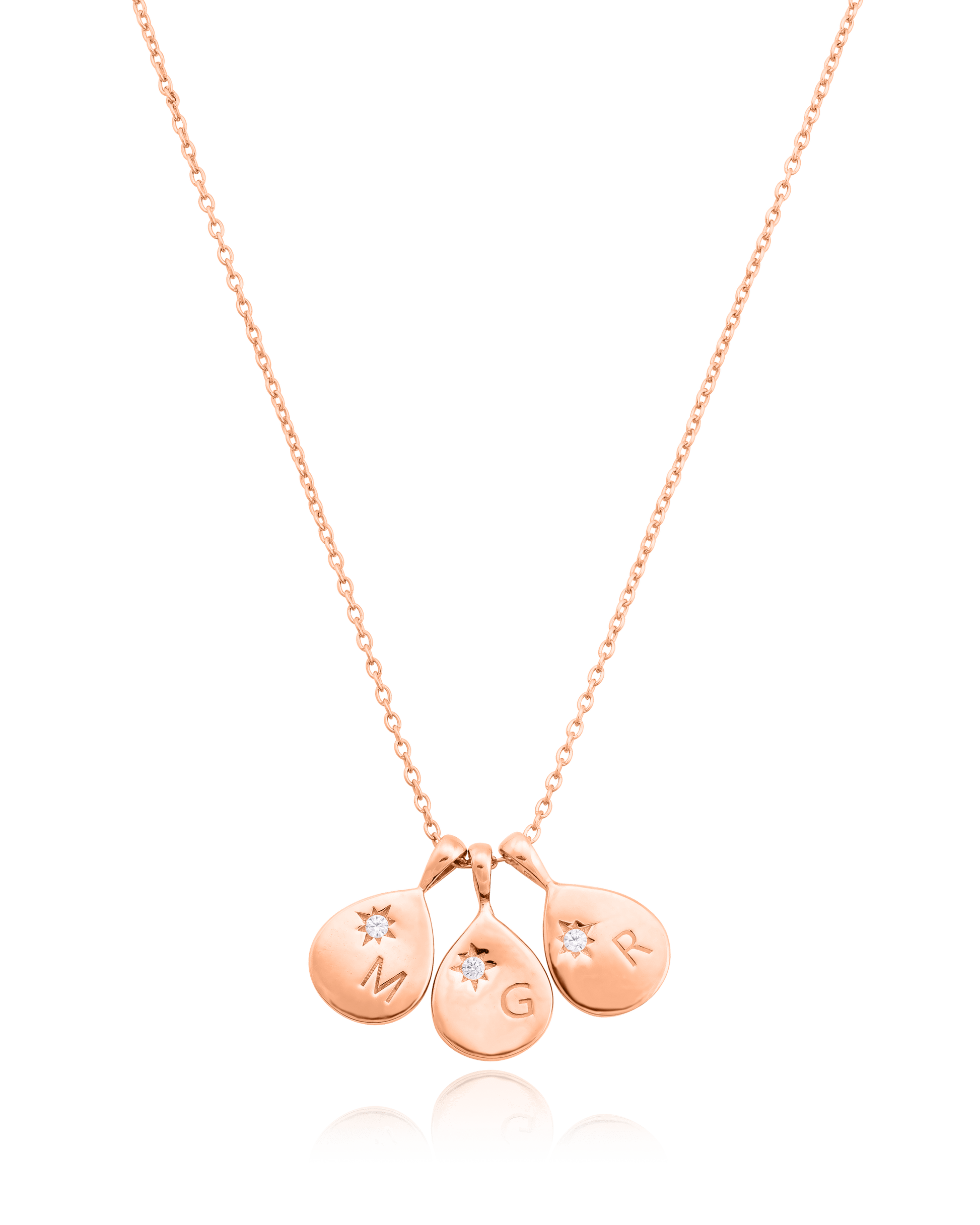Diamond Drop Initial Necklace - 18K Rose Vermeil Necklaces magal-dev 3 Drops 16”+2” extender 