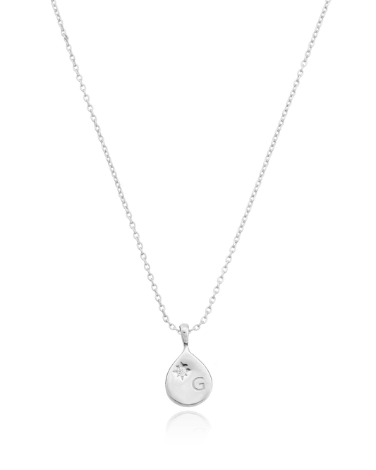 Single Diamond Drop Initial Necklace - 925 Sterling Silver Necklaces magal-dev 1 Drop 16”+2” extender 