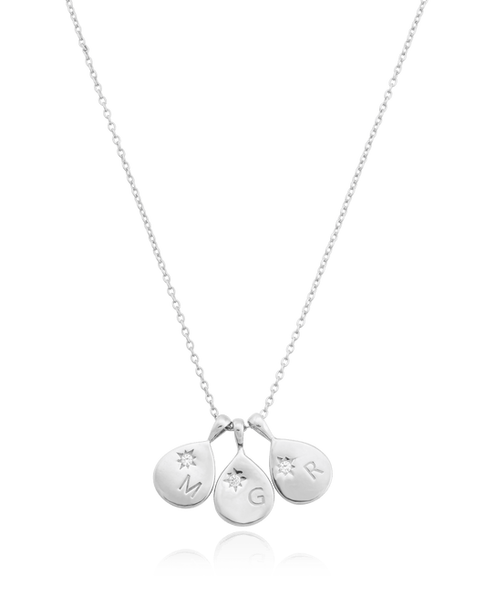 Diamond Drop Initial Necklace - 925 Sterling Silver Necklaces magal-dev 3 Drops 16”+2” extender 