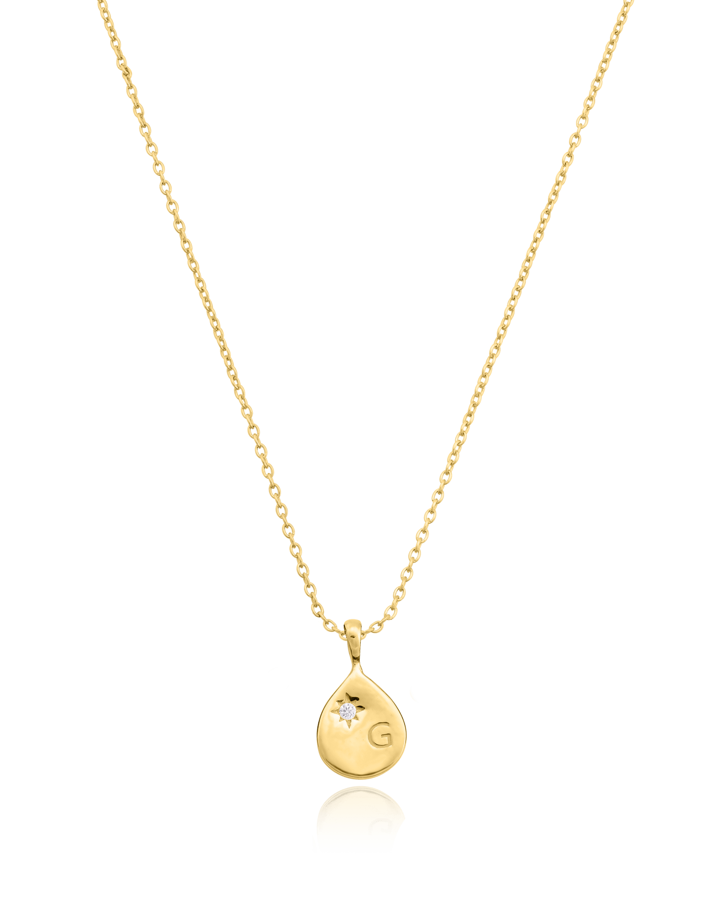 Single Diamond Drop Initial Necklace - 18K Gold Vermeil Necklaces magal-dev 1 Drop 16”+2” extender 