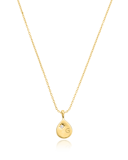 Single Diamond Drop Initial Necklace - 18K Gold Vermeil Necklaces magal-dev 1 Drop 16”+2” extender 